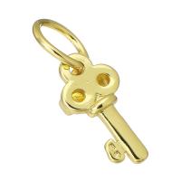 Messing hangers, Sleutel, gold plated, 9x18x4mm, Gat:Ca 8mm, Verkocht door PC