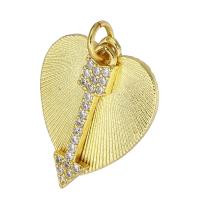 Terningformet Zirkon Micro Pave Messing vedhæng, Heart, guldfarve belagt, Micro Pave cubic zirconia, 16x19x1mm, Hole:Ca. 3mm, Solgt af PC