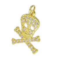 Messing hanger met micro-paved kubieke zirconia's, Schedel, gold plated, micro pave zirconia & hol, 13x19x2mm, Gat:Ca 4mm, Verkocht door PC