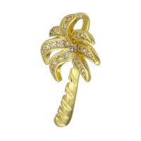 Messing hanger met micro-paved kubieke zirconia's, Palmboom, gold plated, micro pave zirconia, 12x22x5mm, Gat:Ca 2mm, Verkocht door PC