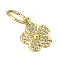 Cúbicos Circonia Colgante Latón Micro pavimenta, metal, Flor, chapado en color dorado, micro arcilla de zirconia cúbica, 13x15x2.50mm, agujero:aproximado 8mm, Vendido por UD