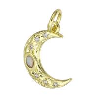 Cúbicos Circonia Colgante Latón Micro pavimenta, metal, Luna, chapado en color dorado, micro arcilla de zirconia cúbica, 11x14x1.50mm, agujero:aproximado 3mm, Vendido por UD