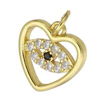 Cúbicos Circonia Colgante Latón Micro pavimenta, metal, Corazón, chapado en color dorado, micro arcilla de zirconia cúbica & hueco, 13x13x2mm, agujero:aproximado 3.5mm, Vendido por UD