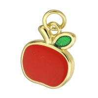 Messing hangers, Appel, gold plated, glazuur, rood, 16x13x2mm, Gat:Ca 3mm, Verkocht door PC