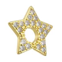 Kubik Zirkonium mikro bana Mässing hängande, Star, guldfärg pläterade, micro bana cubic zirconia, 16x15x2mm, Hål:Ca 5mm, Säljs av PC