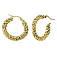 Mens acier inoxydable Hoop boucles d'oreilles, Placage de couleur d'or, pour femme, 5*34mm, Vendu par paire