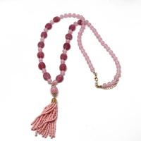 Fashion Fringe Necklace Natural Stone with Seedbead & Zinc Alloy for woman pink 70mm Length 83.5 cm Sold By PC