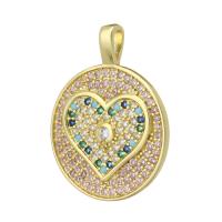 Cubique Pendentif en laiton zircon pavent, Placage de couleur d'or, DIY & pavé de micro zircon, multicolore, 19.50x25x2mm, Trou:Environ 2mm, 10PC/lot, Vendu par lot