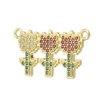 Zircon cubique Micro Pave laiton Connecteur, Placage de couleur d'or, DIY & pavé de micro zircon, multicolore, 26x14x2mm, Trou:Environ 1.5mm, 10PC/lot, Vendu par lot