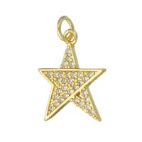 Messing hanger met micro-paved kubieke zirconia's, Ster, gold plated, DIY & micro pave zirconia, gouden, 15x17.50x2mm, Gat:Ca 3mm, 10pC's/Lot, Verkocht door Lot