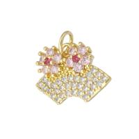 Cubique Pendentif en laiton zircon pavent, Placage de couleur d'or, DIY & pavé de micro zircon, multicolore, 17x12x3mm, Trou:Environ 2mm, 10PC/lot, Vendu par lot