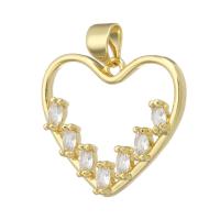 Cubique Pendentif en laiton zircon pavent, coeur, Placage de couleur d'or, DIY & pavé de micro zircon, doré, 19.50x19x3mm, Trou:Environ 3mm, 10PC/lot, Vendu par lot