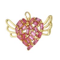 Cubique Pendentif en laiton zircon pavent, coeur, Placage de couleur d'or, DIY & pavé de micro zircon, rouge, 26x16x3mm, Trou:Environ 3mm, 10PC/lot, Vendu par lot