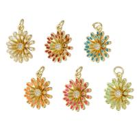 Befestigter Zirkonia Messing Anhänger, Blume, goldfarben plattiert, DIY & Micro pave Zirkonia & Emaille, keine, 15x18x5.50mm, Bohrung:ca. 3mm, 10PCs/Menge, verkauft von Menge