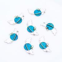 Zinc Alloy émail Pendants, alliage de zinc, Placage de couleur d'or, unisexe & avec strass, bleu, protéger l'environnement, sans nickel, plomb et cadmium, 34x18mm, Vendu par PC