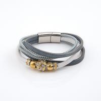 PU Cord Armbånd, med Titanium Stål, forgyldt, flerlags & punk stil & for kvinde & med rhinestone, blandede farver, 10mm, Længde Ca. 7.87 inch, Solgt af PC