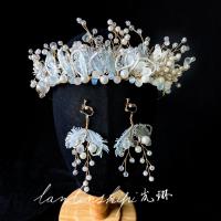 Zinklegering Sieraden Sets, kroon & oorbel, Zinc Alloy, met Doek & Plastic Pearl, handgemaakt, voor vrouw & met strass, meer kleuren voor de keuze, nikkel, lood en cadmium vrij, 16CM , 11*5.5CM, Verkocht door Stel