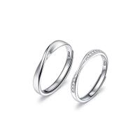 Anillos para Parejas, Plata de ley 925, chapado en color de platina, Ajustable & diverso tamaño para la opción & micro arcilla de zirconia cúbica, Vendido por UD