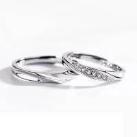 Anillos para Parejas, Plata de ley 925, chapado en color de platina, Ajustable & diverso tamaño para la opción & con diamantes de imitación, Vendido por UD