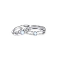 Par fingerringe, 925 Sterling Sølv, med Månesten, platin farve forgyldt, Justerbar & forskellig størrelse for valg & Micro Pave cubic zirconia, Solgt af PC