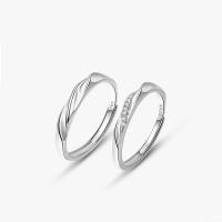 Anillos para Parejas, Plata de ley 925, chapado en color de platina, Ajustable & diverso tamaño para la opción & micro arcilla de zirconia cúbica, Vendido por UD