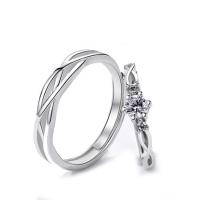 Couple Finger Rings 925 Sterling Silver platinum color plated Adjustable & micro pave cubic zirconia Sold By PC