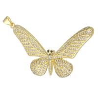 Cubique Pendentif en laiton zircon pavent, papillon, Placage de couleur d'or, DIY & pavé de micro zircon, doré, 48x27x3.50mm, Trou:Environ 3mm, 5PC/lot, Vendu par lot