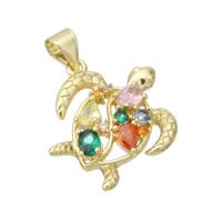 Cubique Pendentif en laiton zircon pavent, tortue, Placage de couleur d'or, DIY & pavé de micro zircon, multicolore, 20x18.50x44mm, Trou:Environ 3mm, 10PC/lot, Vendu par lot