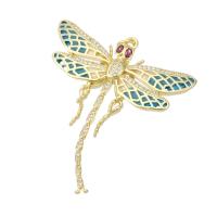 Terningformet Zirkon Micro Pave Messing vedhæng, Dragonfly, guldfarve belagt, du kan DIY & Micro Pave cubic zirconia & emalje, blå, 40x45x5mm, Hole:Ca. 2mm, 10pc'er/Lot, Solgt af Lot