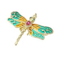 Messing hanger met micro-paved kubieke zirconia's, Dragonfly, gold plated, DIY & micro pave zirconia & glazuur, multi-gekleurde, 40x32x8mm, Gat:Ca 3mm, 10pC's/Lot, Verkocht door Lot