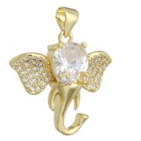 Cubique Pendentif en laiton zircon pavent, éléphant, Placage de couleur d'or, DIY & pavé de micro zircon, doré, 23x211.50x7mm, Trou:Environ 3mm, 10PC/lot, Vendu par lot