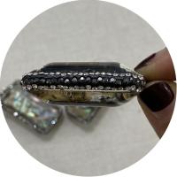 Φυσικό Abalone Shell Μενταγιόν, με πηλό rhinestone pave & Ορείχαλκος, Ορθογώνιο παραλληλόγραμμο, χρώμα επάργυρα, κοσμήματα μόδας, 24x45x14mm, Sold Με PC