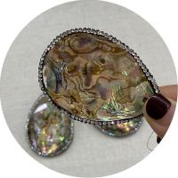 Natūralus Abalone Shell Pakabukai, Ausis "Shell, su Kalnų krištolas molis nutiesti & Žalvarinis, Ašara, sidabro spalva padengtas, Pasidaryk pats, 43x63mm, Pardavė PC