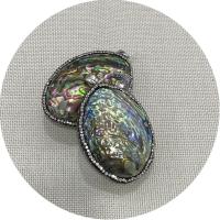 Natūralus Abalone Shell Pakabukai, Ausis "Shell, su Kalnų krištolas molis nutiesti & Žalvarinis, elipsė, sidabro spalva padengtas, Pasidaryk pats, 46x64mm, Pardavė PC