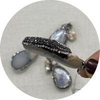 Μενταγιόν Shell, Κέλυφος, με πηλό rhinestone pave & Ορείχαλκος, Teardrop, χρώμα επάργυρα, DIY, 22x45-61mm, Sold Με PC