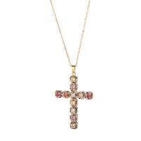 Cubic Zircon Micro Pave Brass Necklace with 1.96inch extender chain Cross gold color plated micro pave cubic zirconia & for woman nickel lead & cadmium free Length Approx 15.7 Inch Sold By PC