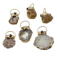 Natuurlijke Agate Druzy hanger, Messing, met Ijs Quartz Agaat, gemengde kleuren, 10-35mm, Verkocht door PC