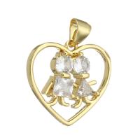 Cubic Zirconia Micro Pave Brass Pendant Heart gold color plated DIY & micro pave cubic zirconia golden Approx 3mm Sold By Lot