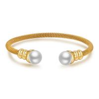 Titanium Staal Manchet Bangle, met Plastic Pearl, plated, mode sieraden, meer kleuren voor de keuze, nikkel, lood en cadmium vrij, 70mm, Verkocht door PC