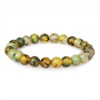 agate veines de dragon bracelet, Rond, Vintage & unisexe & protection contre les radiations, vert thé, 8mm, Longueur Environ 7.09 pouce, Vendu par PC