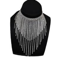 Fashion Fringe collier, strass, avec laiton, avec 5.9inch chaînes de rallonge, glandpompon, Placage de couleur platine, pour femme & avec strass, 180mm, Longueur Environ 13.3 pouce, Vendu par PC