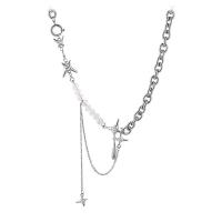 Collier d'acier titane, avec perle de plastique, chaîne ovale & pour femme & avec strass, Longueur Environ 16.9 pouce, Vendu par PC