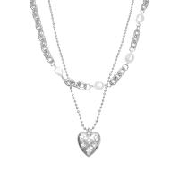 Collana di titanio acciaio, Titantium acciaio, with ciondolo in lega di zinco & perla in plastica, with 1.96inch extender chain, Cuore, Doppio strato & Ball chain & per la donna, Lunghezza Appross. 16.9 pollice, Appross. 18.8 pollice, Venduto da PC