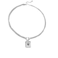 Collier d'acier titane, avec Pendentif en alliage de zinc, cadre, Placage de couleur platine, pour femme & avec strass, Longueur Environ 18.1 pouce, Vendu par PC