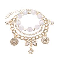 Sinc Alloy Bracelet, le Crystal & Pearl Plaisteacha, le 1.57Inch slabhra extender, multilayer & do bhean & ilghnéitheach, órga, nicil, luaidhe & caidmiam saor in aisce, Fad Thart 7.87 Inse, Díolta De réir PC