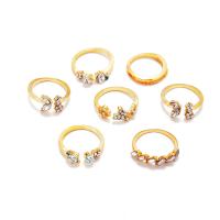 Zinklegering Ring Set, Zinc Alloy, vinger ring, voor vrouw & met strass, gouden, nikkel, lood en cadmium vrij, Ca 7pC's/Stel, Verkocht door Stel