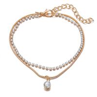 Sinc Alloy Anklet, le 1.97Inch slabhra extender, Ciseal Dúbailte & do bhean & le rhinestone, órga, nicil, luaidhe & caidmiam saor in aisce, Fad Thart 7.5 Inse, Díolta De réir PC