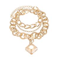 Pulseira de liga de zinco, with cristal, with 1.57Inch extender chain, Rhombus, multicamada & para mulher & facetada, dourado, níquel, chumbo e cádmio livre, comprimento Aprox 6.77 inchaltura, vendido por PC