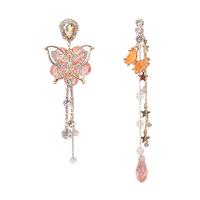 Boucles d'oreilles asymétriques, alliage de zinc, avec Acrylique, Placage de couleur d'or, pour femme & facettes & avec strass, couleurs mélangées, protéger l'environnement, sans nickel, plomb et cadmium, 38x110mm,22x125mm, Vendu par paire