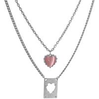 Collier d'acier titane, avec Pendentif en alliage de zinc, avec 2.75inch, 2inch chaînes de rallonge, coeur, Placage, Double couche & pour femme & creux, Longueur Environ 16.1 pouce, Environ 20.8 pouce, Vendu par PC